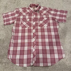 Authentic Western Youngbloods Pearl Snap Shirt Short Sleeve Red Check Cowboy L